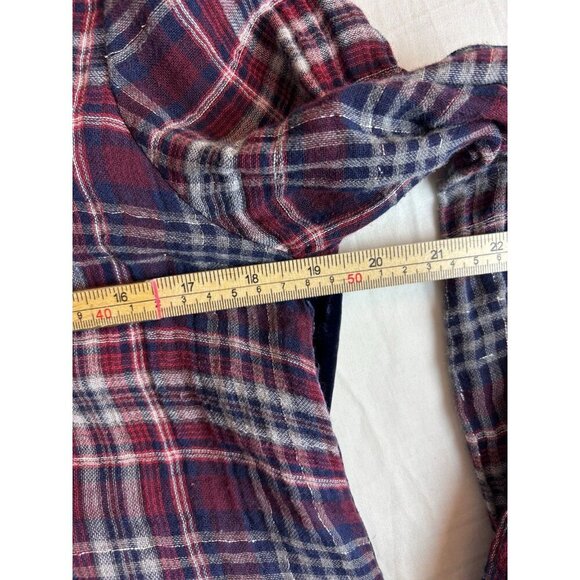 Johnny Was Workshop Navy & Wine Plaid Velvet-Back Button Down Shirt, Size XS - Picture 5 of 5